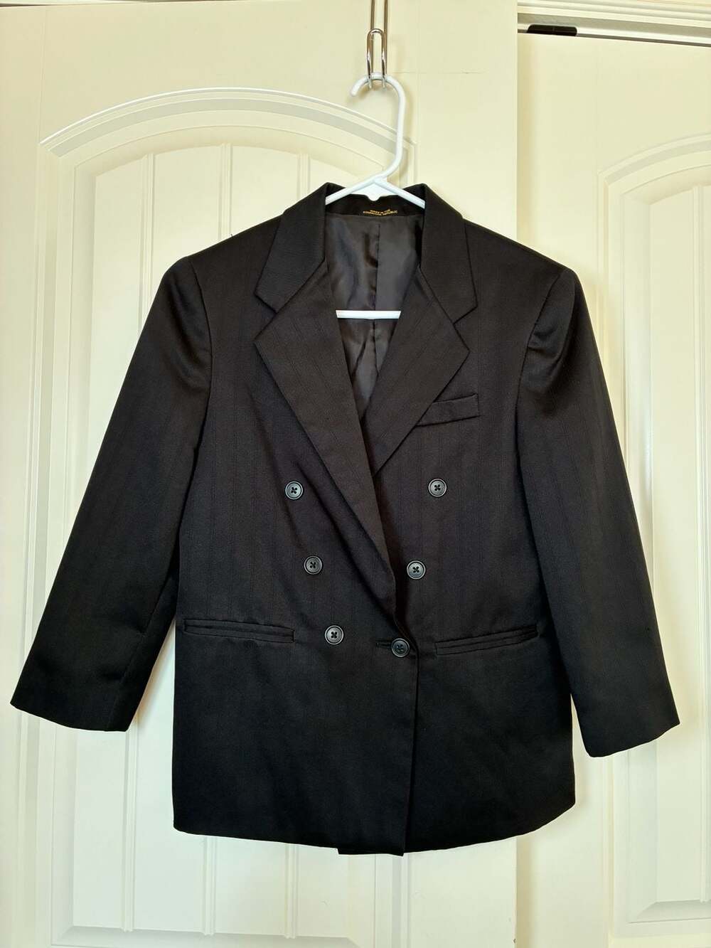 George Boys Black Pinstripe Double Breasted Blazer Size 10R